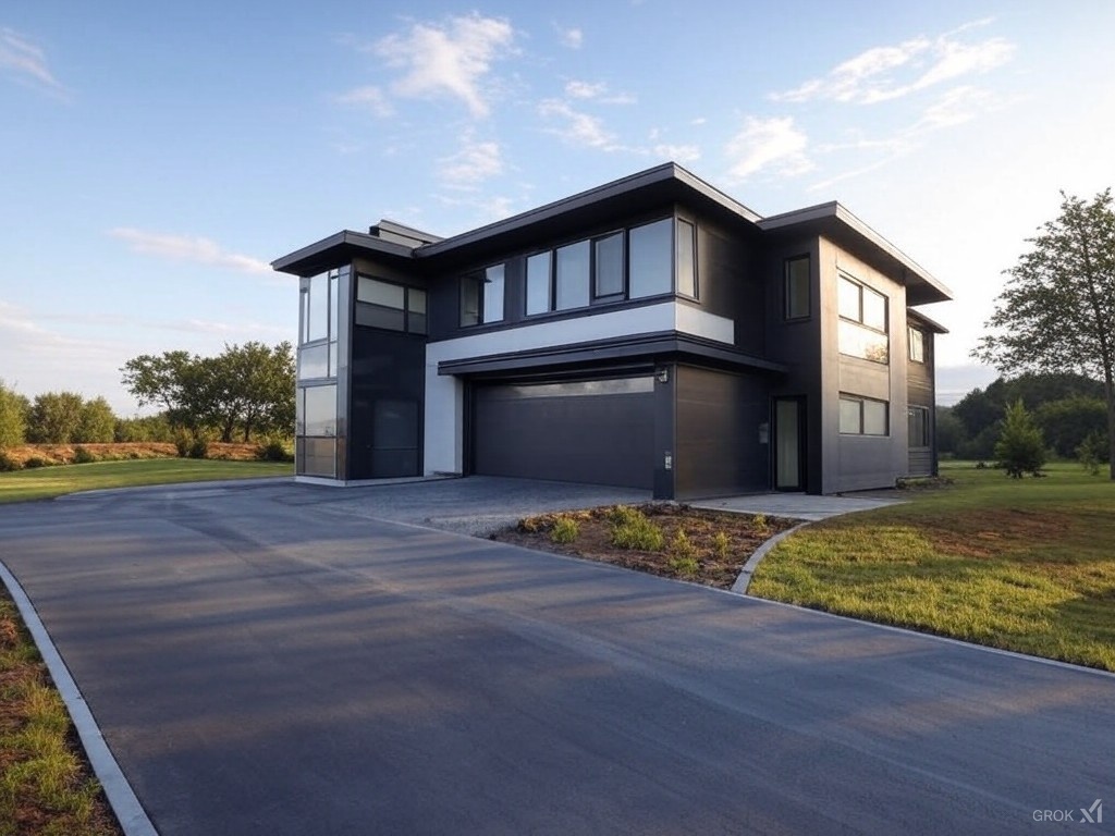 Modern house exterior built by Harika Builders